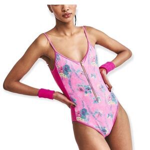 NWT LoveShackFancy X Beach Riot Pink Cheryl One Piece Hints of Hibiscus Suit S